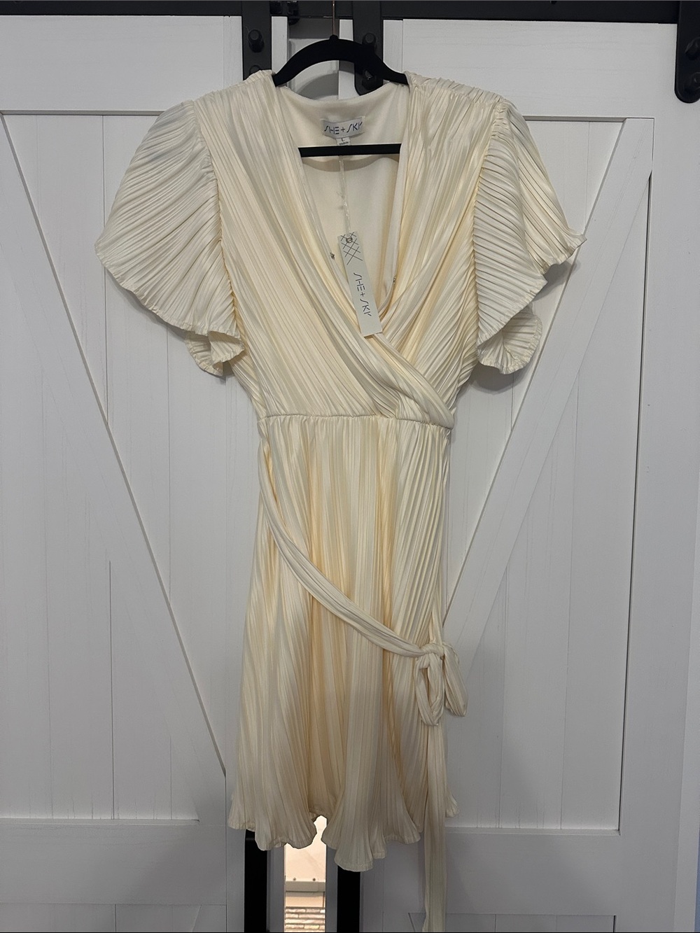 ME+EM Cream Pleated Wrap Midi Dress